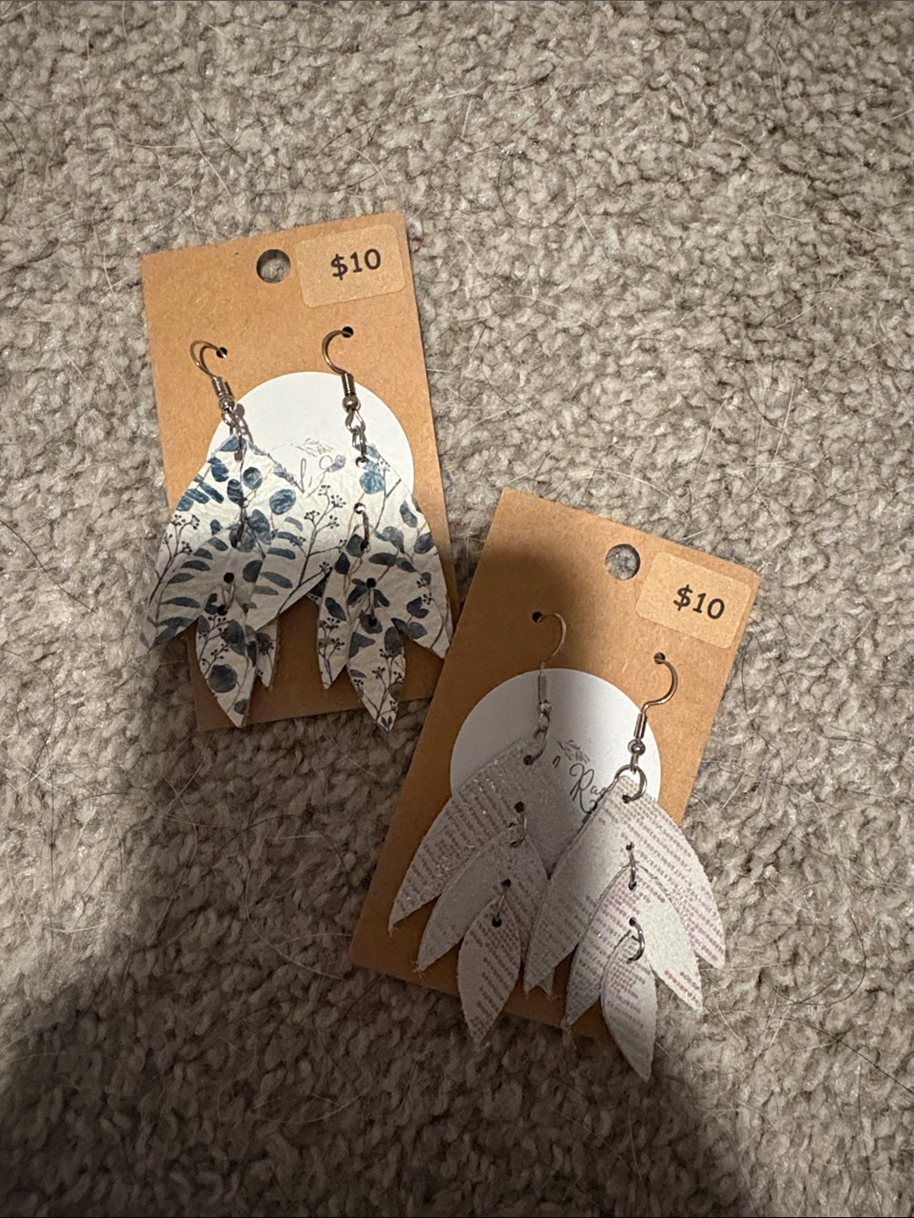 White Floral Layered Leaf Earrings - Lightweight Women's Earrings